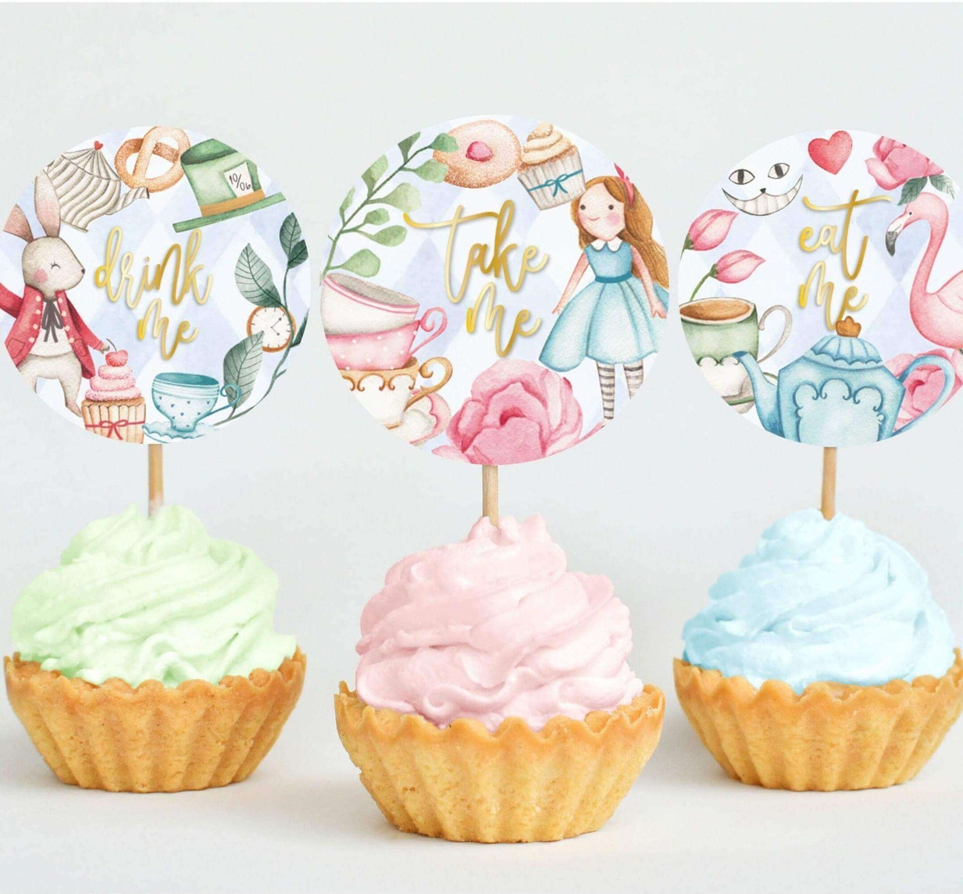 Alice in Wonderland Cupcake Toppers ★ Instant Download | Not Editable - Digitally Printables