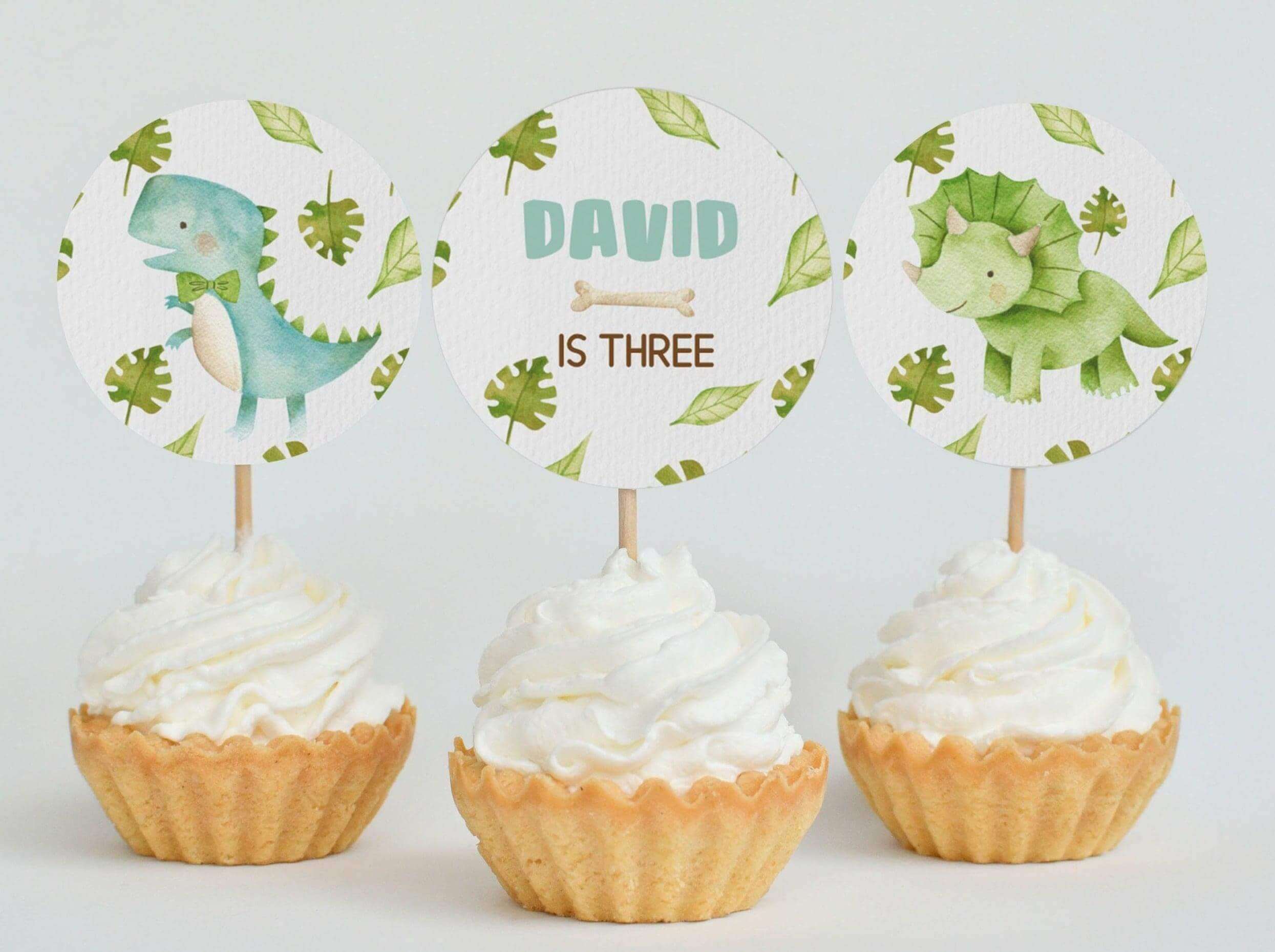 Dinosaur family on volcano island cake and cupcake topper edible Icing