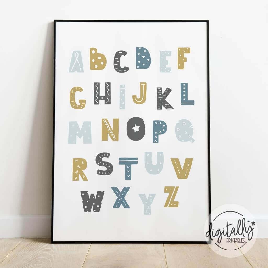 Blue and Mustard ABC Print ★ Instant Download - Digitally Printables