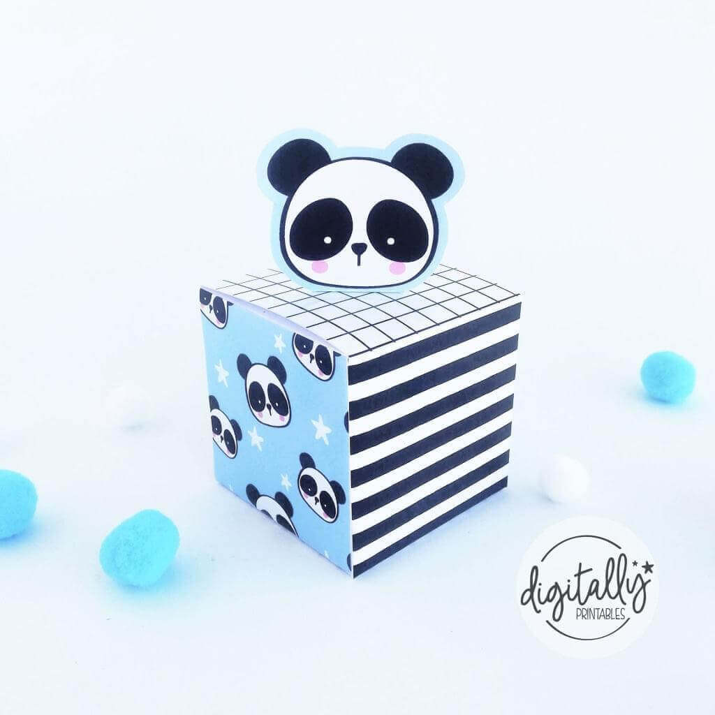 Blue Panda Cube Box | Panda Party Favors ★ Instant Download