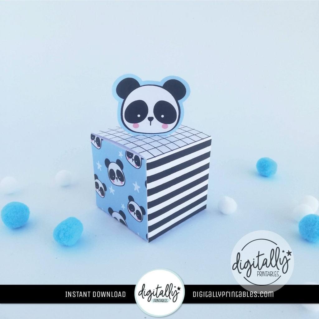 Blue Panda Cube Box | Panda Party Favors ★ Instant Download