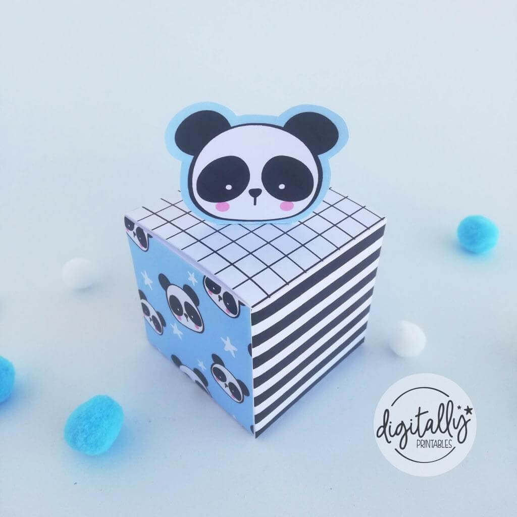 Blue Panda Cube Box | Panda Party Favors ★ Instant Download - Digitally Printables