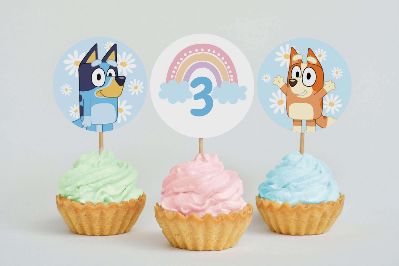 Bluey and Bingo Cupcake Toppers ★ Instant Download Editable Text