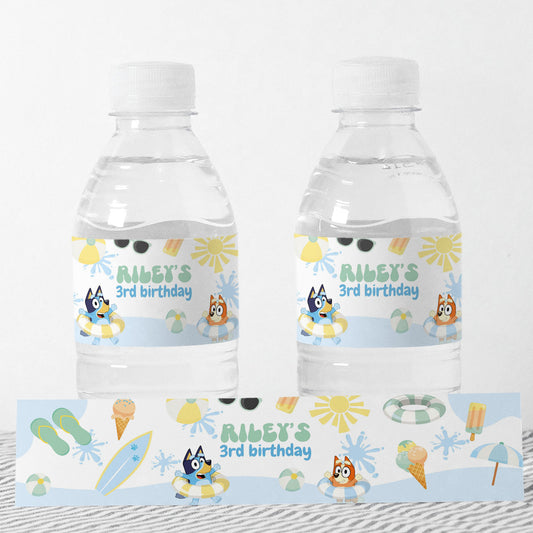 Editable Bluey and Bingo Pool Party Bottle Labels | Instant Download