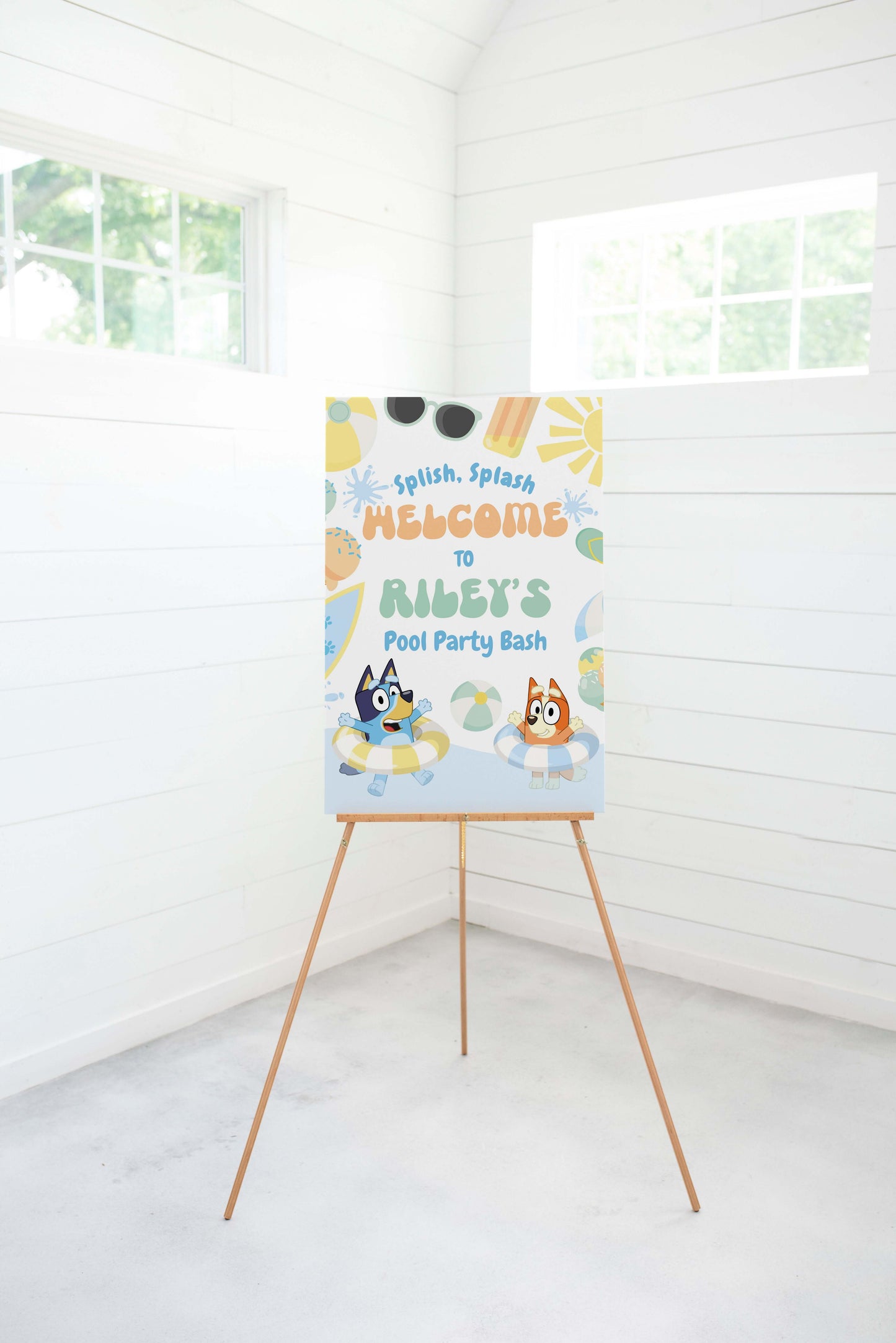 Editable Bluey and Bingo Pool Party Welcome Sign | Instant Download