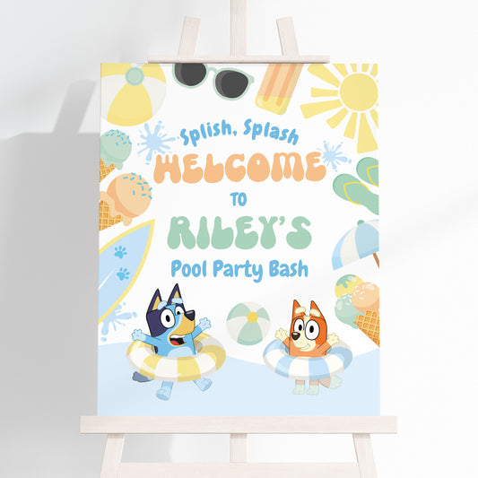 Editable Bluey and Bingo Pool Party Welcome Sign | Instant Download
