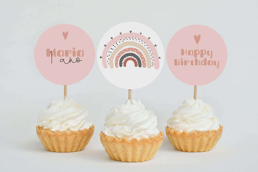 BOHO RAINBOW Cupcake Toppers ★ Instant Download | Editable Text - Digitally Printables