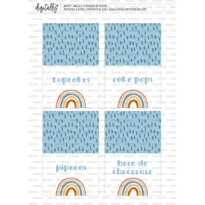 Boho Rainbow Food Labels | Blue ★ Instant Download | Editable Text - Digitally Printables
