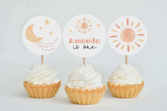 Boho Sunshine Cupcake Toppers Printable ★ Instant Download | Editable Text - Digitally Printables