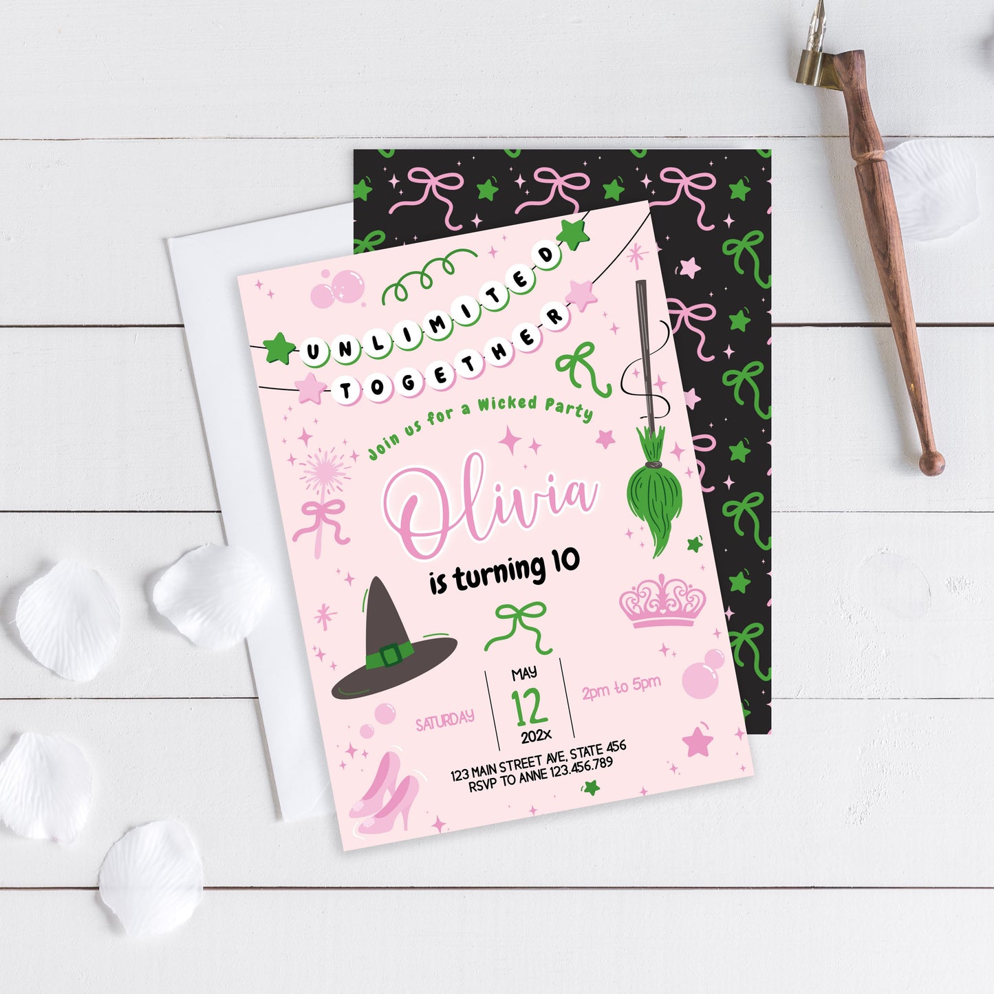 Magical Witch Birthday Invitation | Pink Background ★ Instant Download | Editable Text