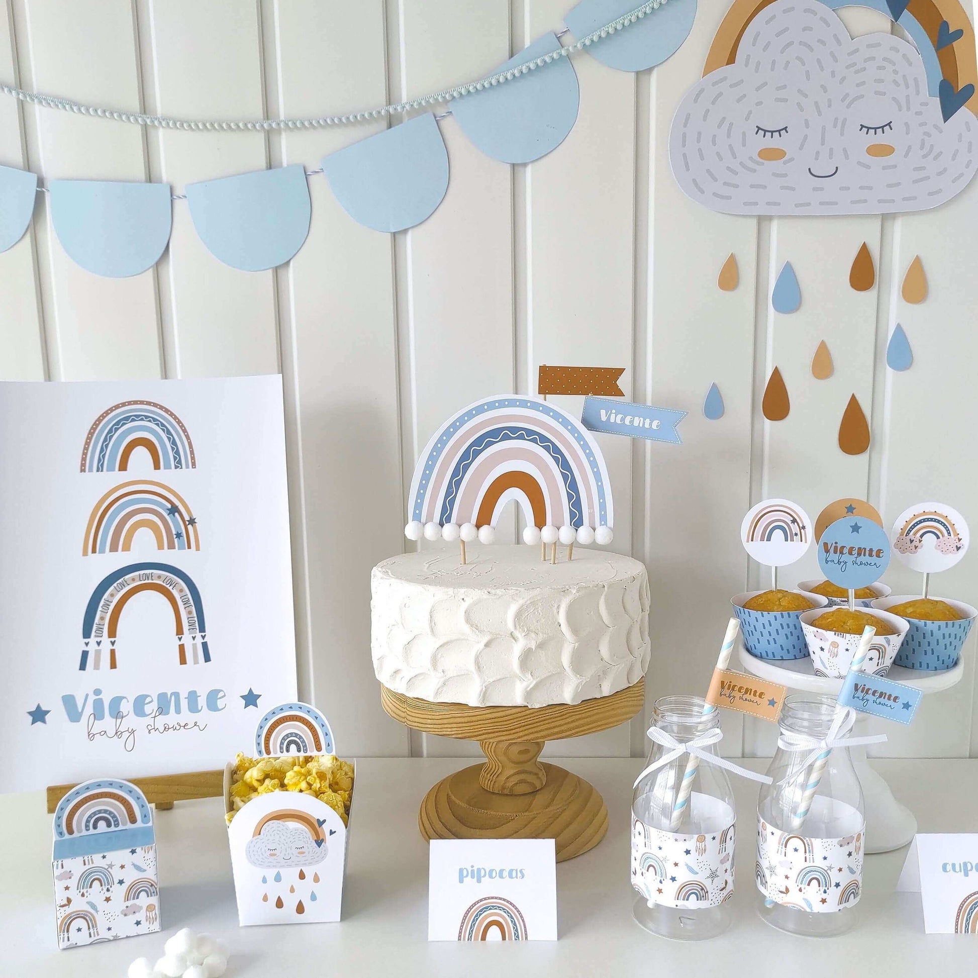 Editable Boho Rainbow Cupcake Toppers and Wrappers, Printable Boho Rainbow Birthday, Boho Baby Shower, REF001 - Digitally Printables