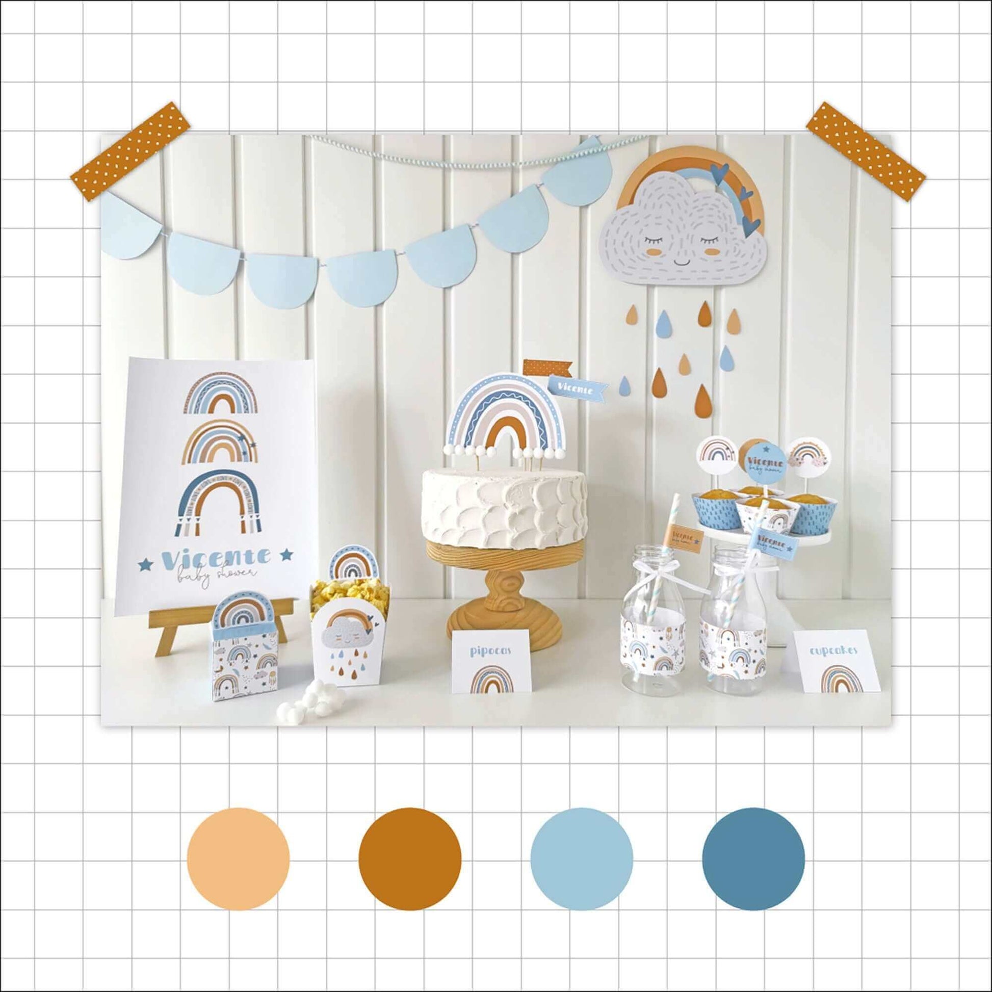 Editable Boho Rainbow Cupcake Toppers and Wrappers, Printable Boho Rainbow Birthday, Boho Baby Shower, REF001 - Digitally Printables