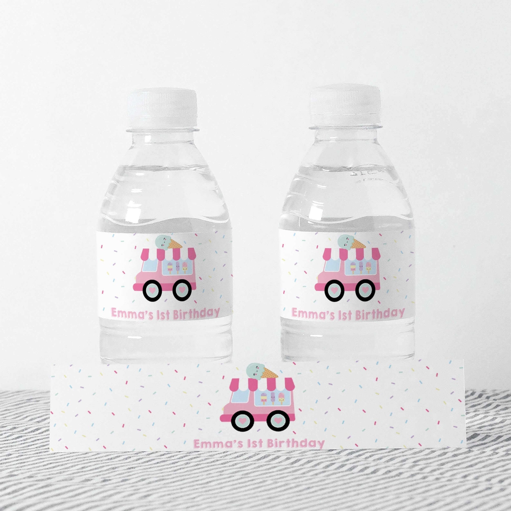 Editable Ice Cream Truck Water Bottle Labels ★ Instant Download | Editable Text - Digitally Printables