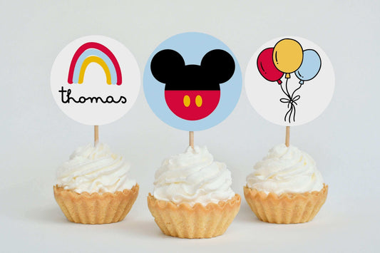 Editable Mickey Mouse Cupcake Toppers ★ Instant Download | Editable Text - Digitally Printables