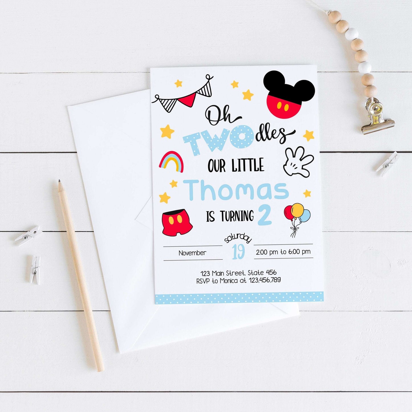 Editable Oh Twodles Mickey Mouse Invitation ★ Instant Download | Editable Text - Digitally Printables