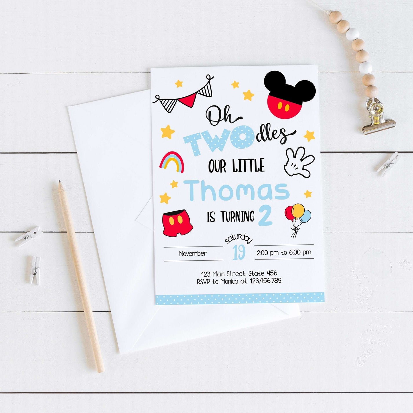 Editable Oh Twodles Mickey Mouse Invitation ??? Instant Download Edita