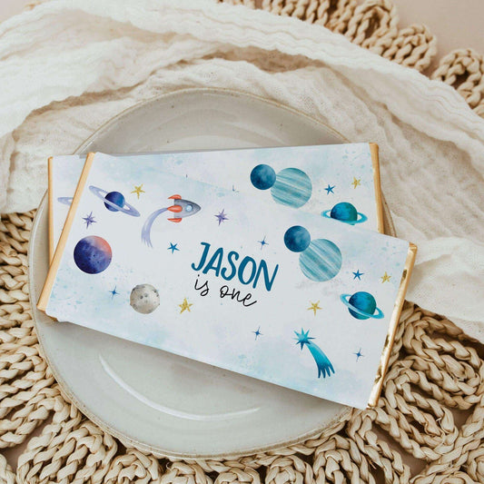 Editable OUTER SPACE Chocolate Wrapper, Printable Space Astronaut Birthday Favors ref007 - Digitally Printables