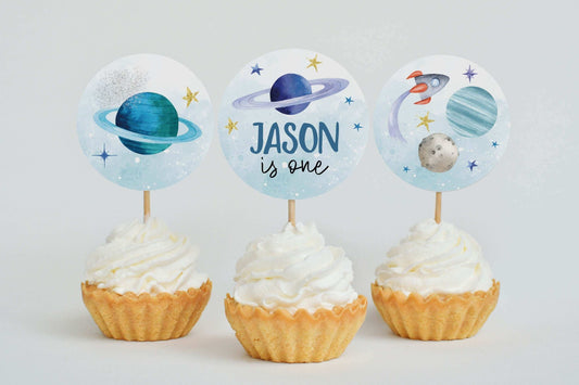 Editable OUTER SPACE Cupcake Toppers, Outer Space Decor, Printable Space Astronaut Birthday Decoration ref007 - Digitally Printables