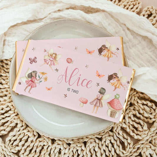 Editable Wildflower Fairies Pink Chocolate Wrappers, Printable Fairy Birthday Party Decorations, Wildflower Candy Wrapper REF017 - Digitally Printables