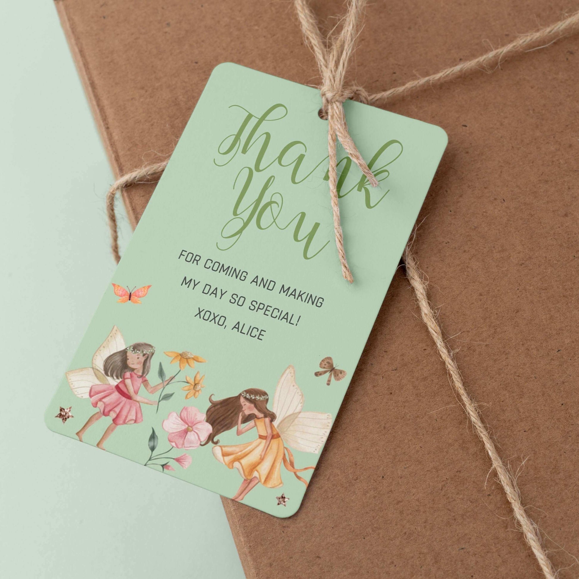 Editable Wildflower Fairies Sage Thank You Tag, Printable Fairy Birthday Party Decorations, Wildflower Favor Tags REF017 - Digitally Printables