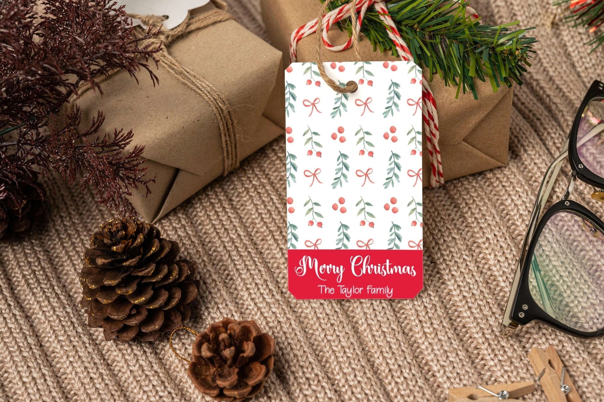 Editable Winter Wonderland Greenery Favor Tags, Christmas Gift Tags, Merry Christmas Tags, Holiday Labels REF013 - Digitally Printables