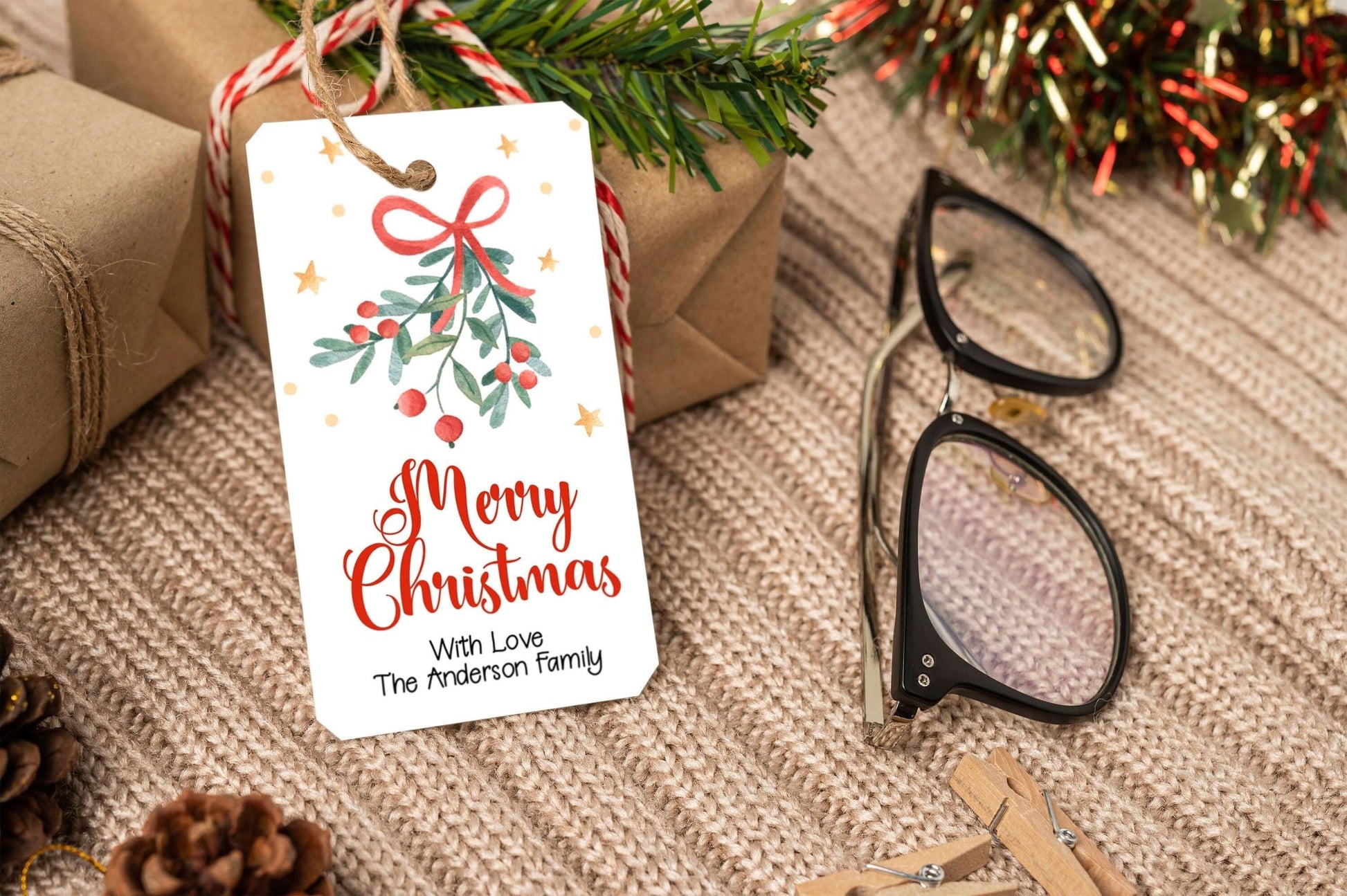 Editable Winter Wonderland Greenery Favor Tags, Christmas Gift Tags, Merry Christmas Tags, Holiday Labels REF013 - Digitally Printables