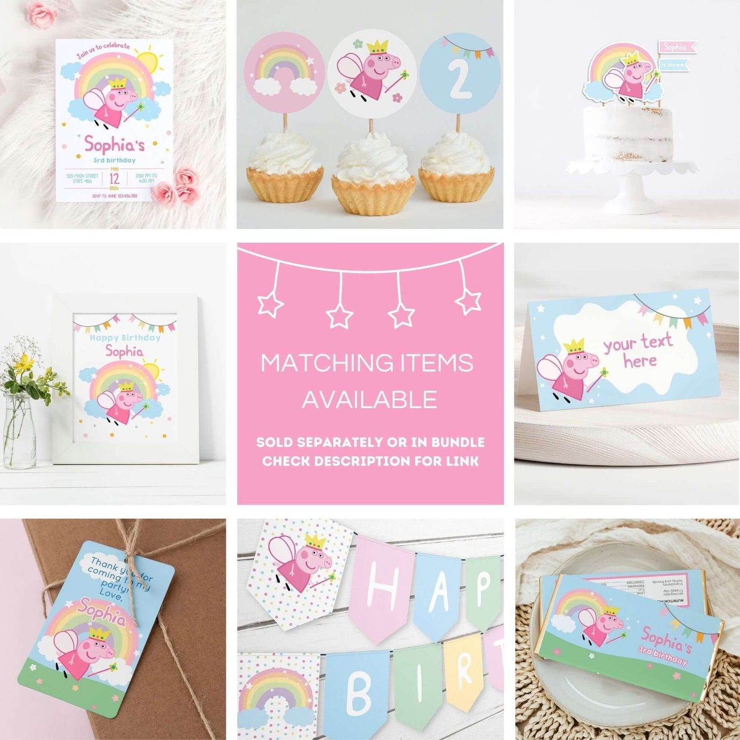 Fairy Peppa Bunting Banner ★ Instant Download | Editable Text - Digitally Printables