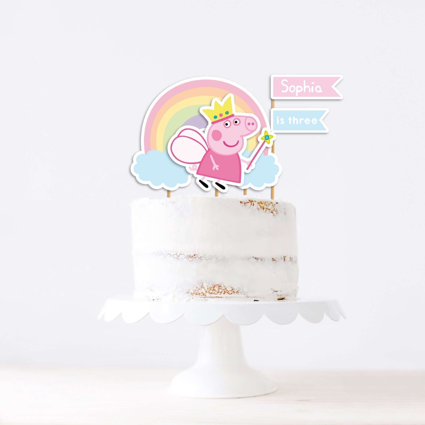 Fairy Peppa Pig Cake Topper ★ Instant Download | Editable Text - Digitally Printables