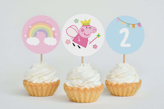 Fairy Peppa Pig Cupcake Toppers ★ Instant Download | Editable Text - Digitally Printables