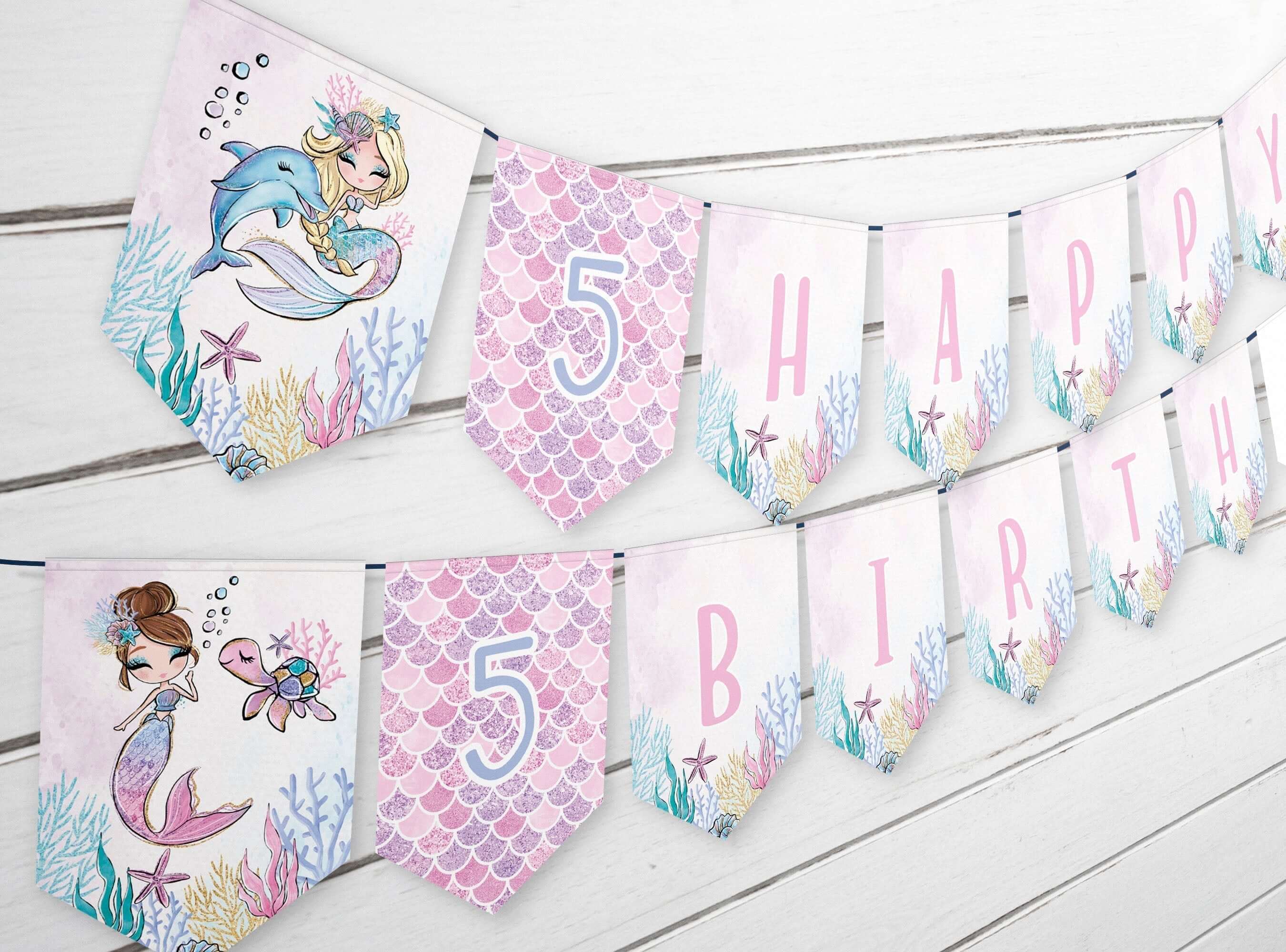 Glitter Mermaid Bunting Banner ★ Instant Download | Editable Text