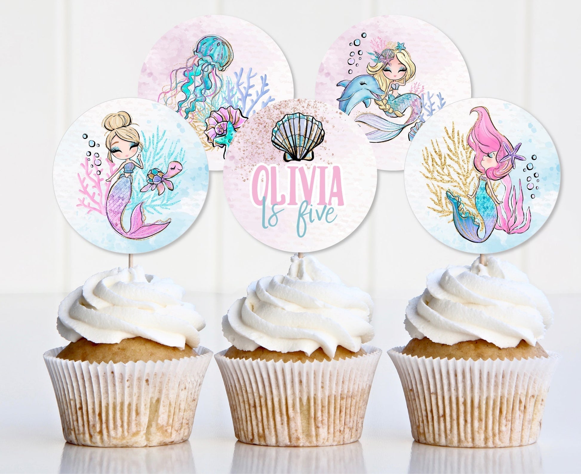Glitter Mermaid Cupcake Toppers ★ Instant Download | Editable Text - Digitally Printables