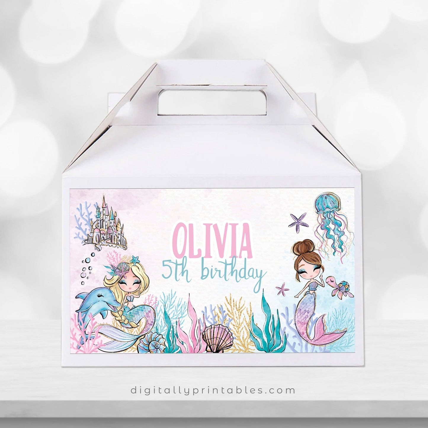 Glitter Mermaid Gable Box Labels ★ Instant Download | Editable Text - Digitally Printables