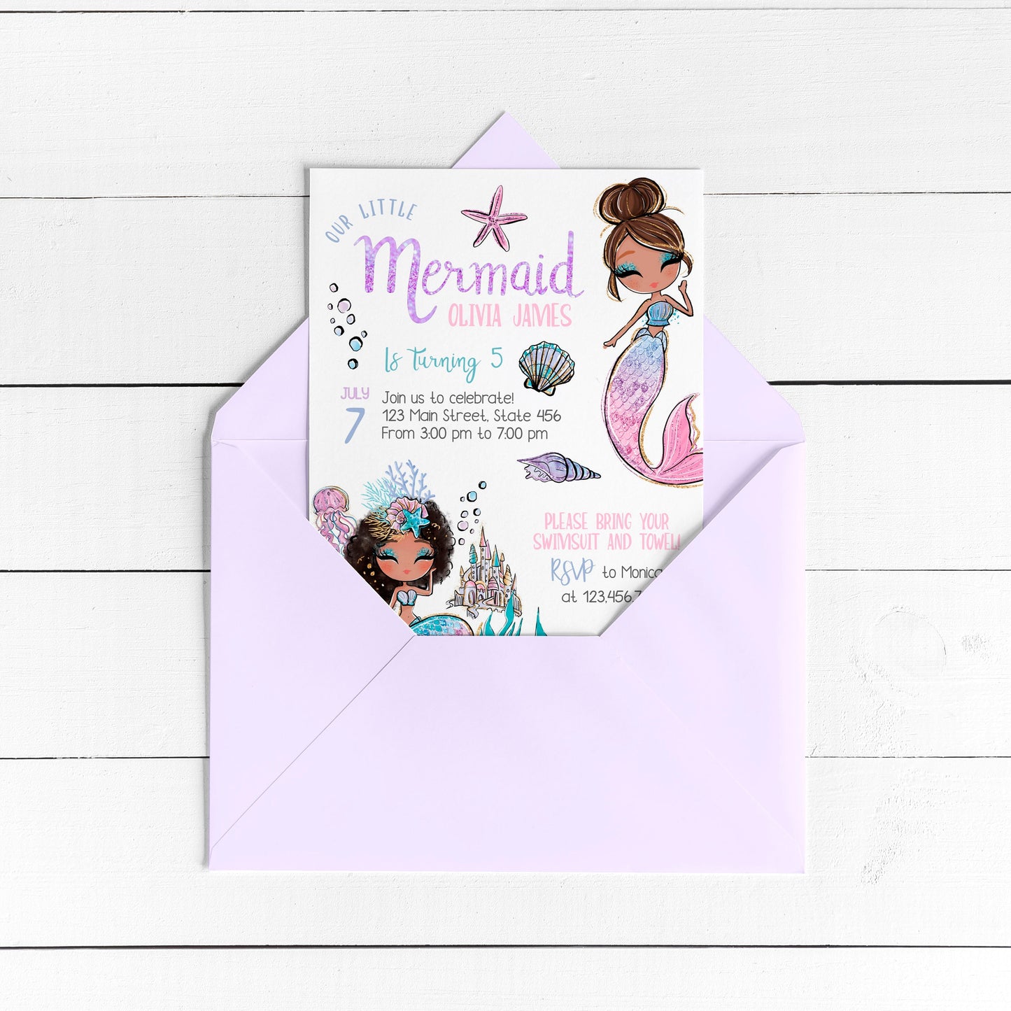 Glitter Mermaid Party Invitation | Design 2 ★ Instant Download | Editable Text - Digitally Printables