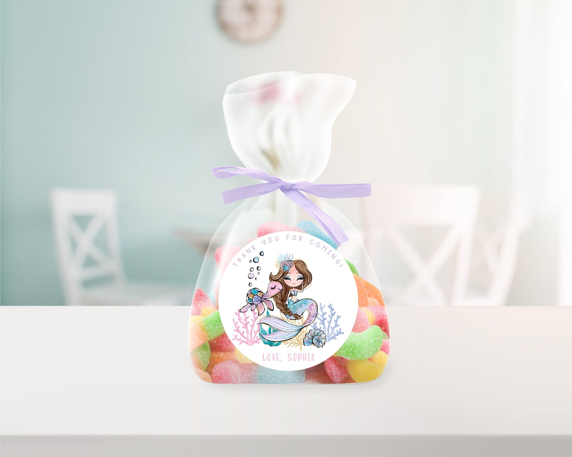 Glitter Mermaid Round Tag | Brown Hair ★ Instant Download | Editable Text - Digitally Printables