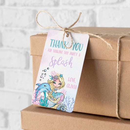 Glitter Mermaid Thank You Tag | Blonde Hair ★ Instant Download | Editable Text - Digitally Printables