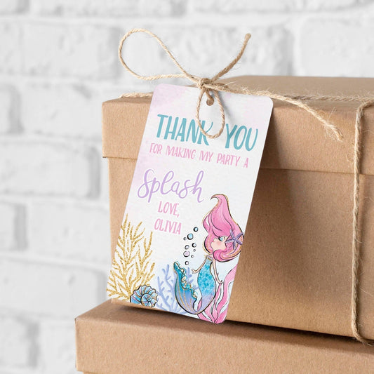 Glitter Mermaid Thank You Tag | Pink Hair ★ Instant Download | Editable Text - Digitally Printables