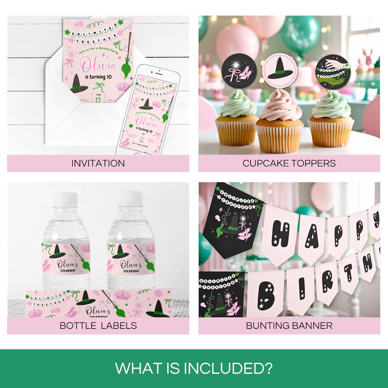 Magical Witch Birthday Bundle| Pink Set | Instant Download