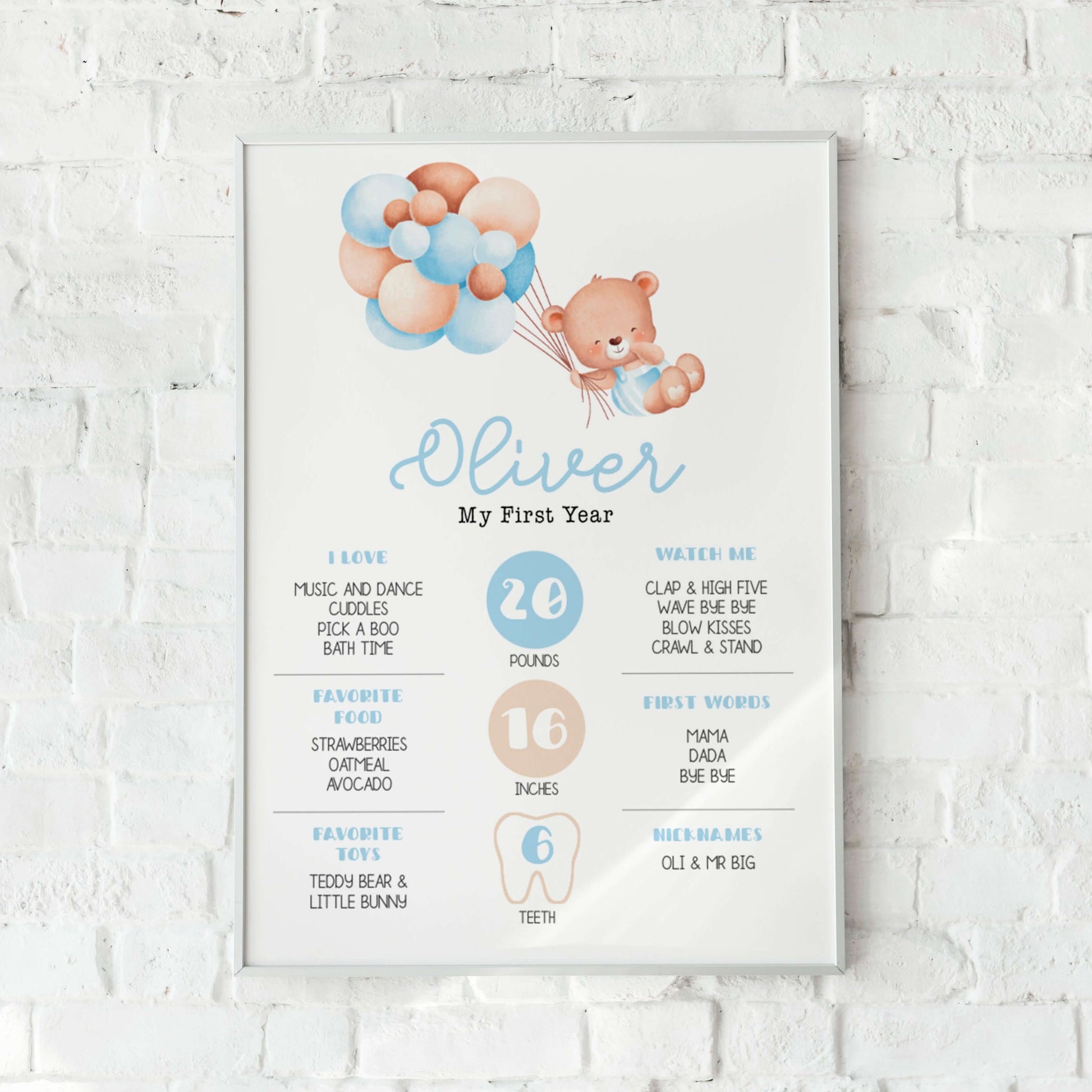 beary first birthday milestones sign