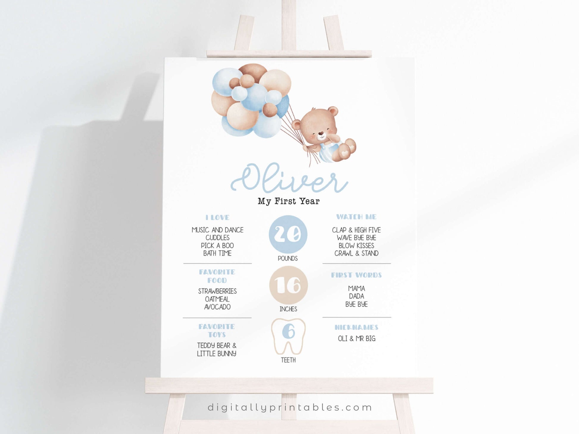 beary first birthday party milestones sign