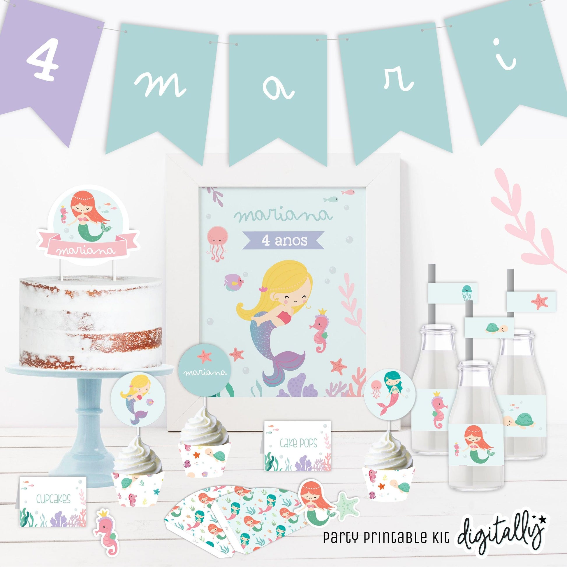 Mermaid Birthday Bundle | Under the Sea Party ★ Instant Download | Editable Text - Digitally Printables