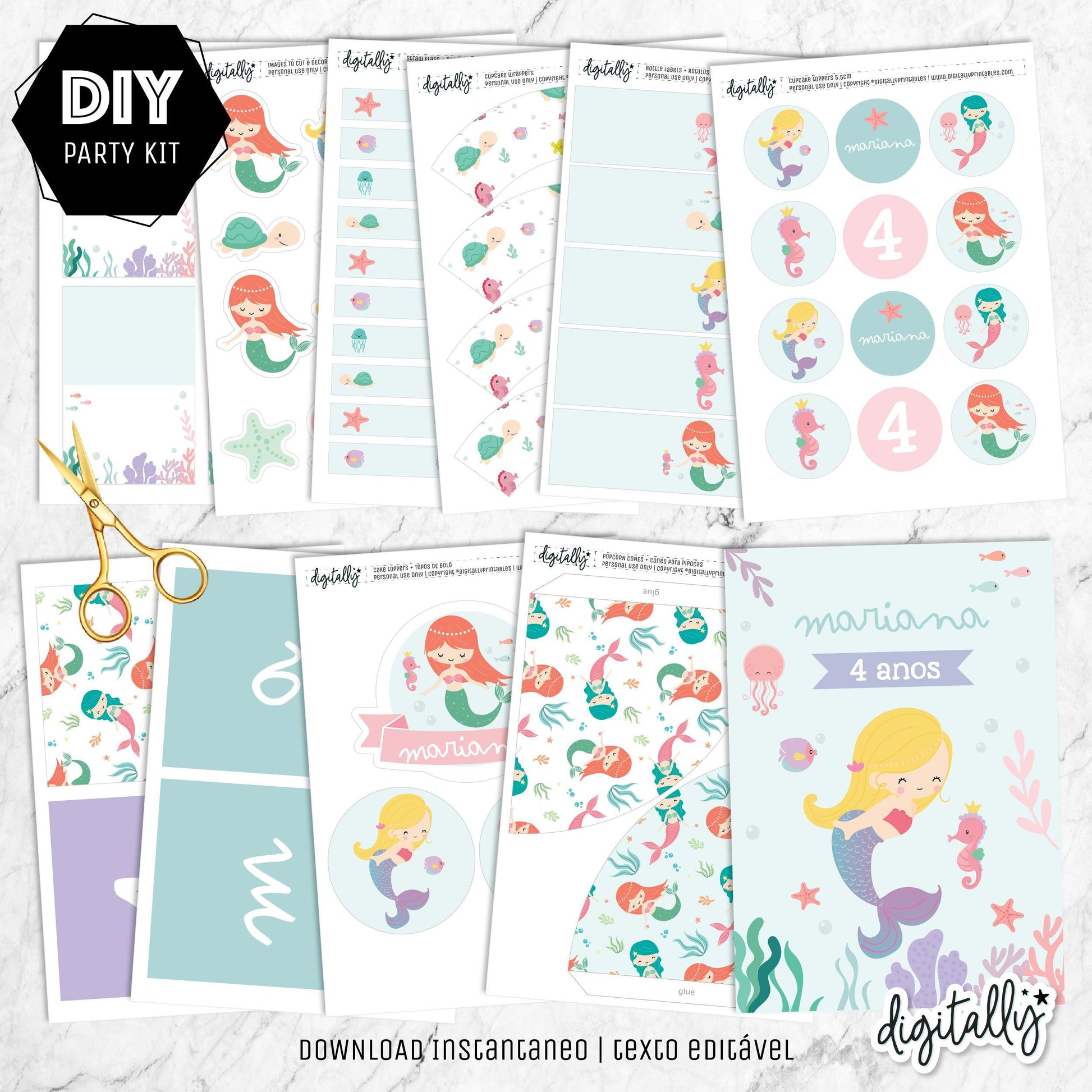 Mermaid Birthday Bundle | Under the Sea Party ★ Instant Download | Editable Text - Digitally Printables