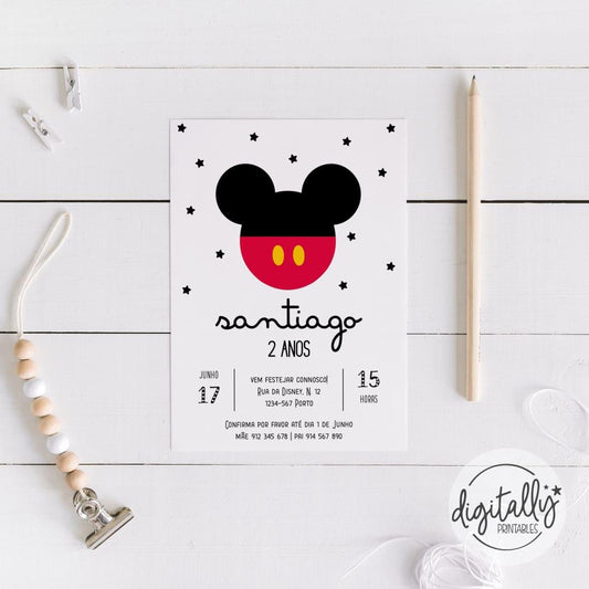 Mickey Mouse Invitation B&w + Red Instant Download | Editable Text