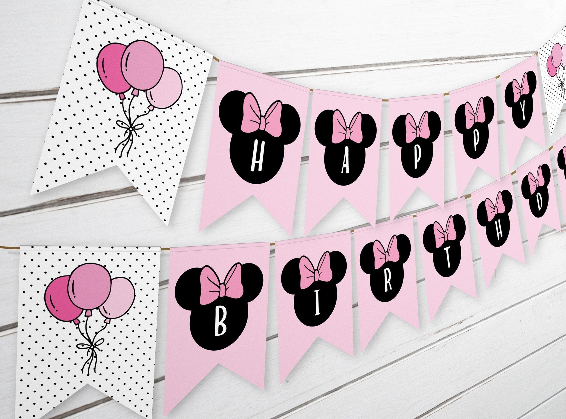 Minnie Mouse Bunting Banner ★ Instant Download | Editable Text - Digitally Printables