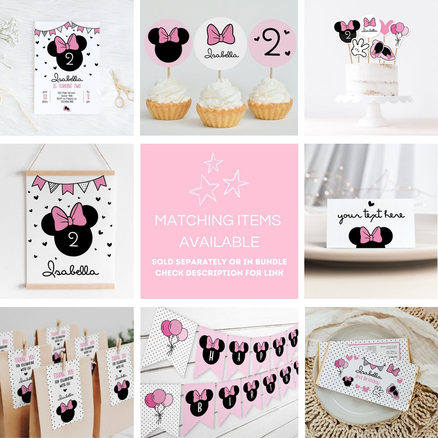Two Minnie Mouse Cake Topper, Two Cake Topper, 2nd Birthday Minnie Mouse  Cake Topper, 2nd Birthday Cake Topper, Minnie Mouse Second Birthday 
