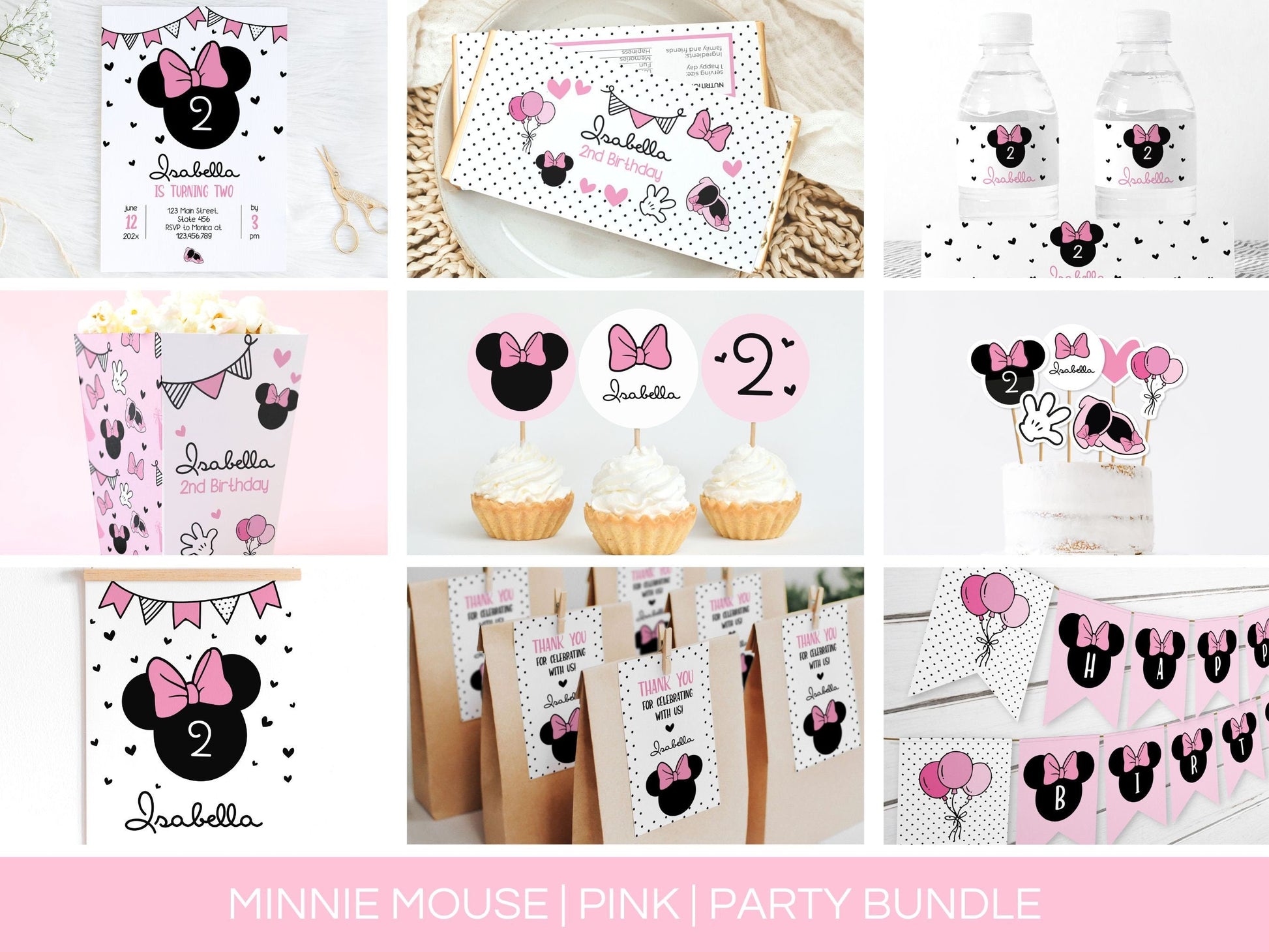 INSTANT DOWNLOAD Light Pink Mouse 5x7 and 8x10 Printable Party 