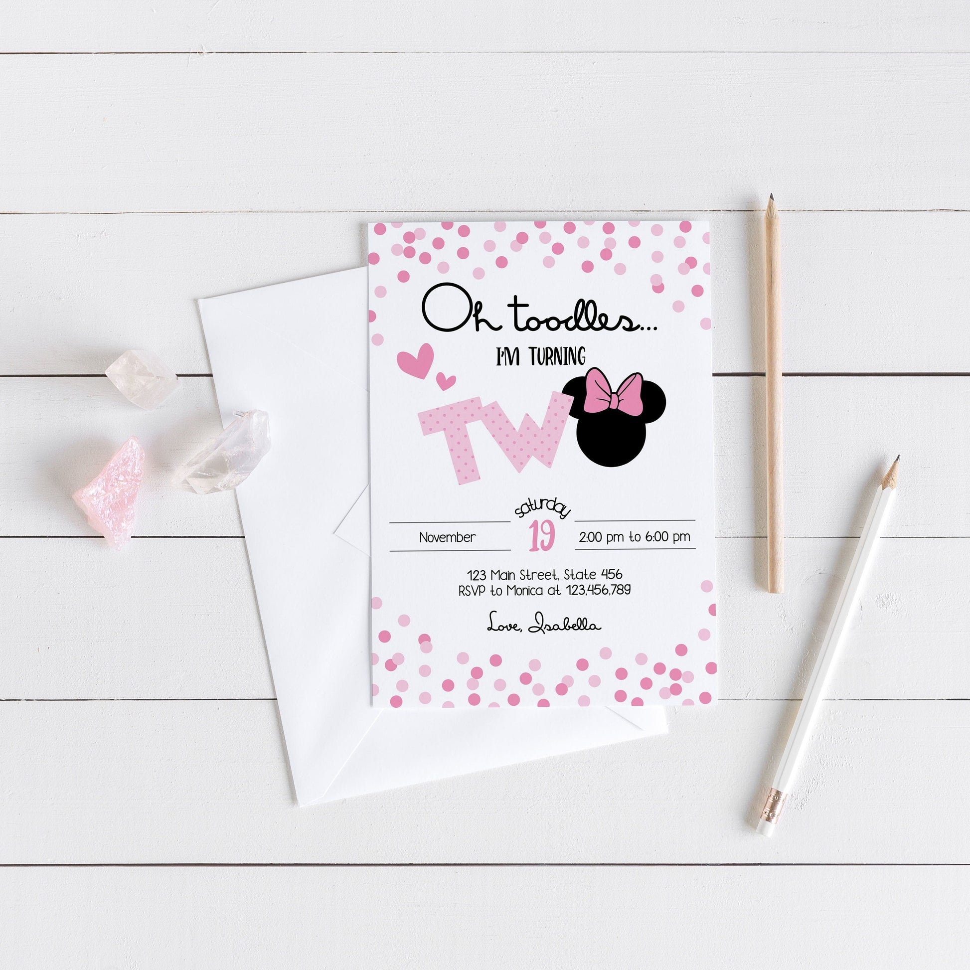 Minnie Mouse Invitation | Oh Twodles Confettis Pink Invitation ★ Instant Download | Editable Text - Digitally Printables