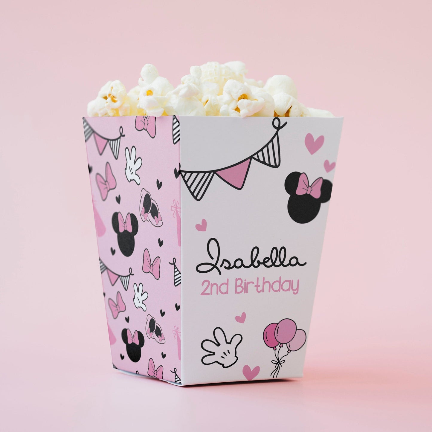 Minnie Mouse Pink Popcorn Box ★ Instant Download | Editable Text - Digitally Printables