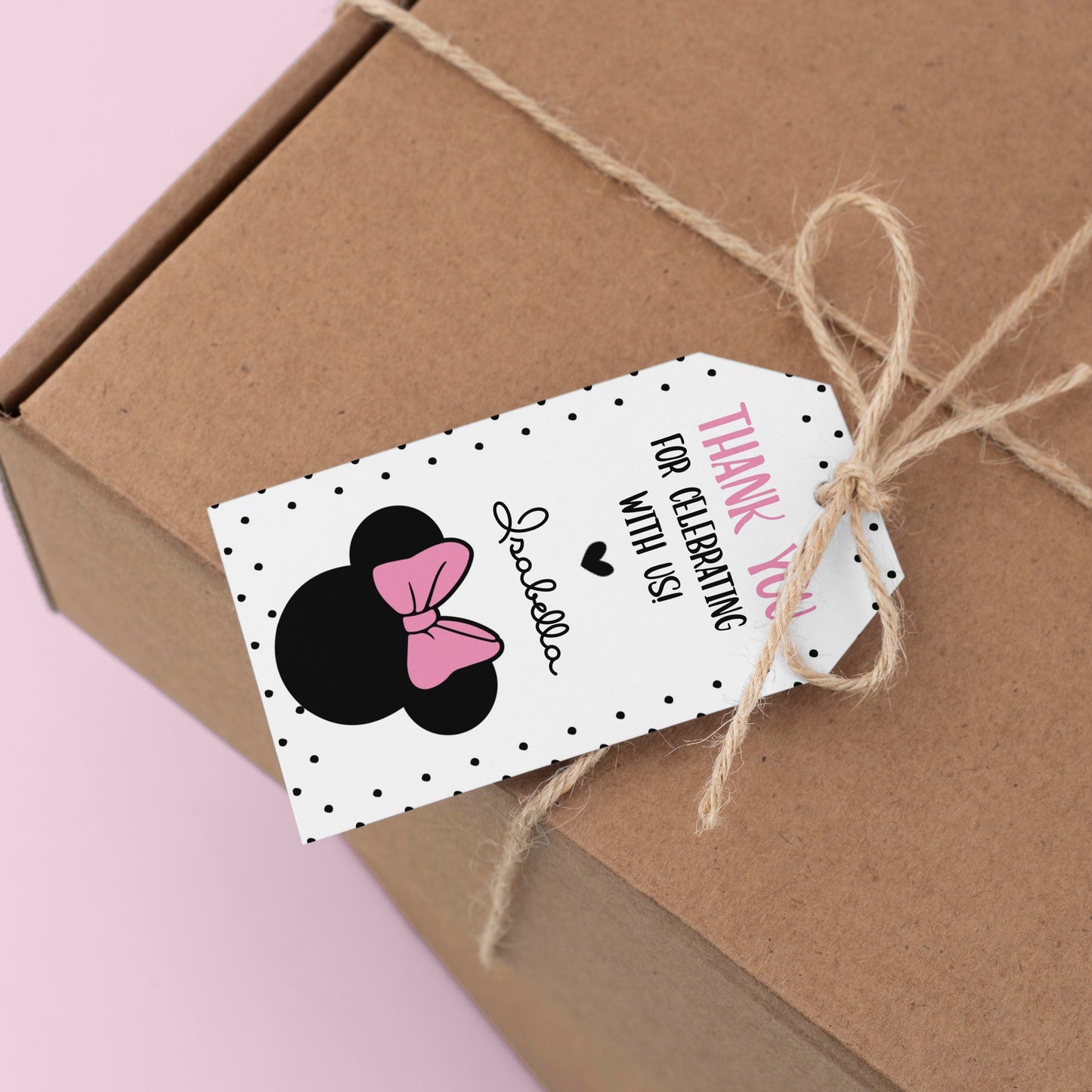 Minnie Mouse Pink Thank You Tag ★ Instant Download | Editable Text - Digitally Printables