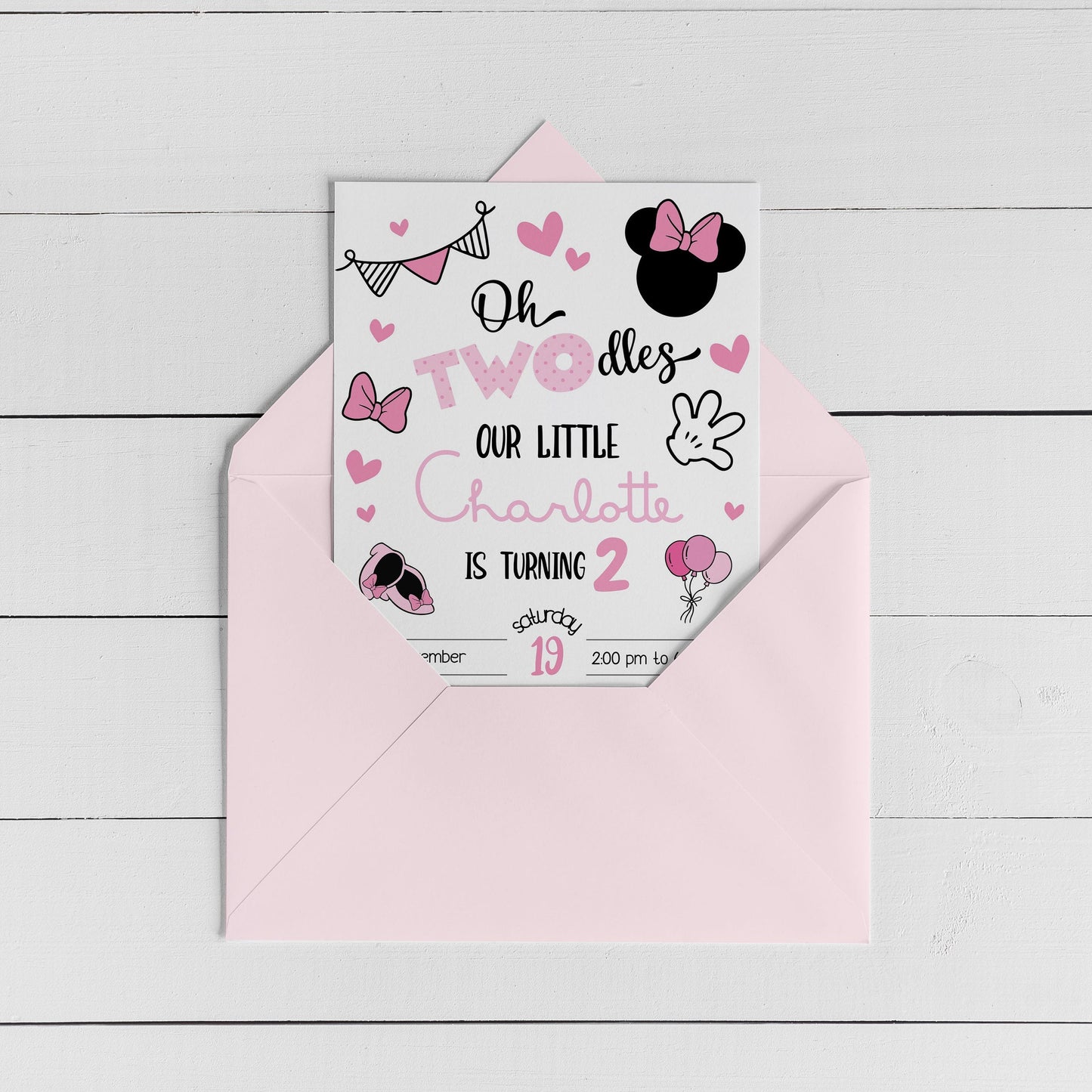 Oh Twodles Minnie Mouse Birthday Invitation in Pink ★ Instant Download | Editable Text - Digitally Printables