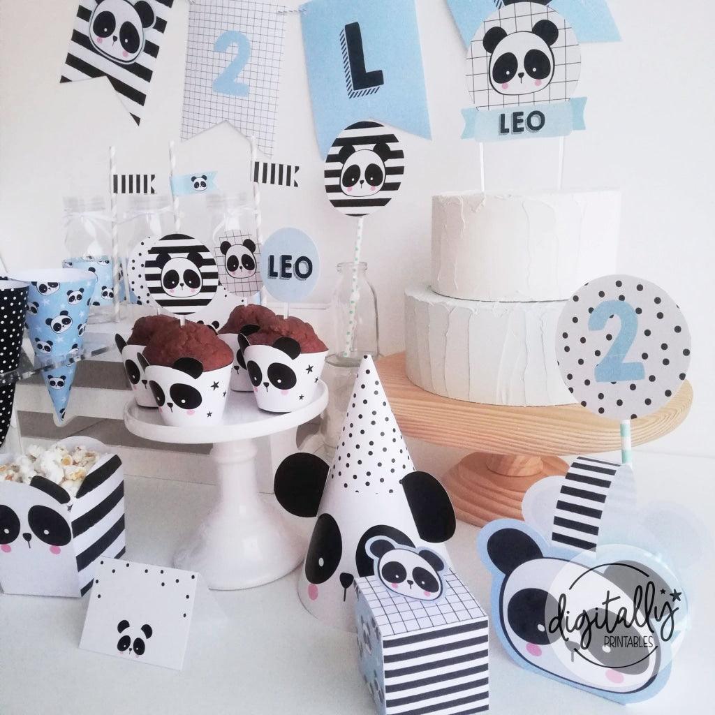 Panda Party Printable Kit | Blue Instant Download Editable Text, panda party printables, panda themed party, kids party